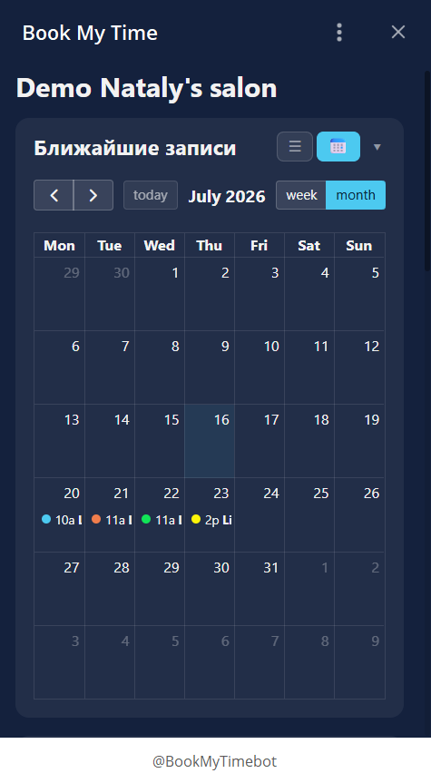 Book My Time — month view