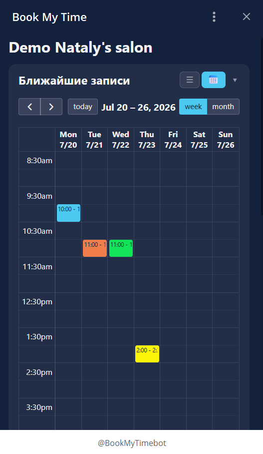 Book My Time — week view